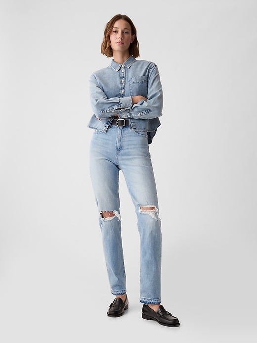 jean droit taille haute et échancré