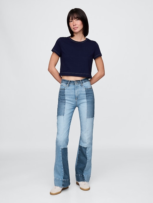 jean évasé patchwork taille haute années 70