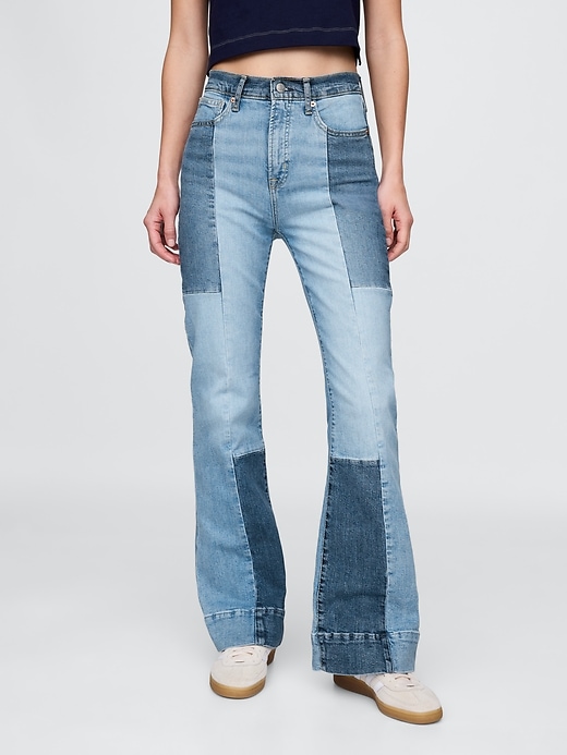 jean évasé patchwork taille haute années 70