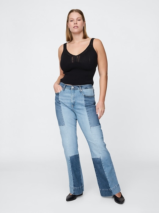 jean évasé patchwork taille haute années 70