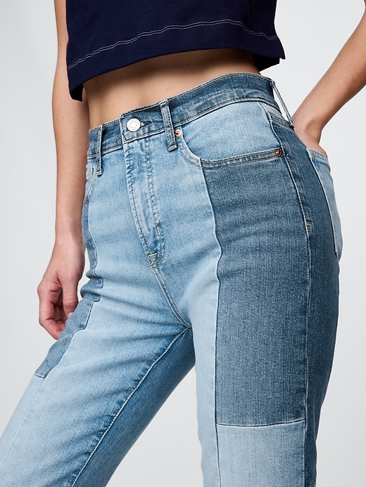 jean évasé patchwork taille haute années 70