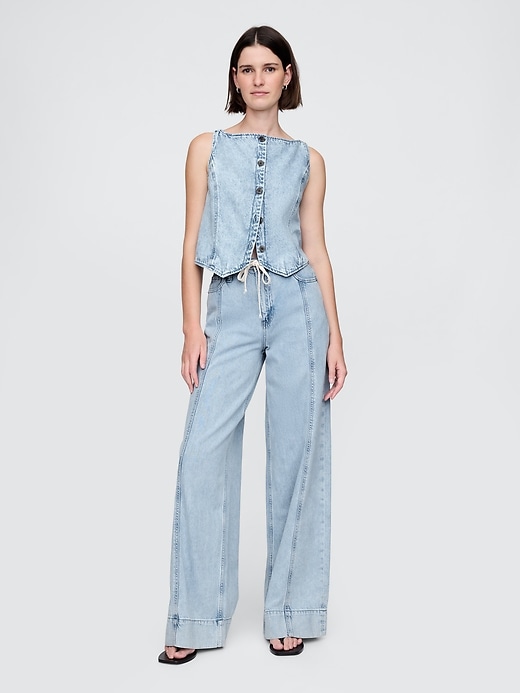 pantalon baggy en denim ultra-doux taille mi-haute
