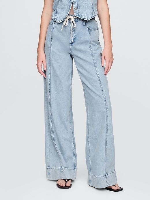 pantalon baggy en denim ultra-doux taille mi-haute