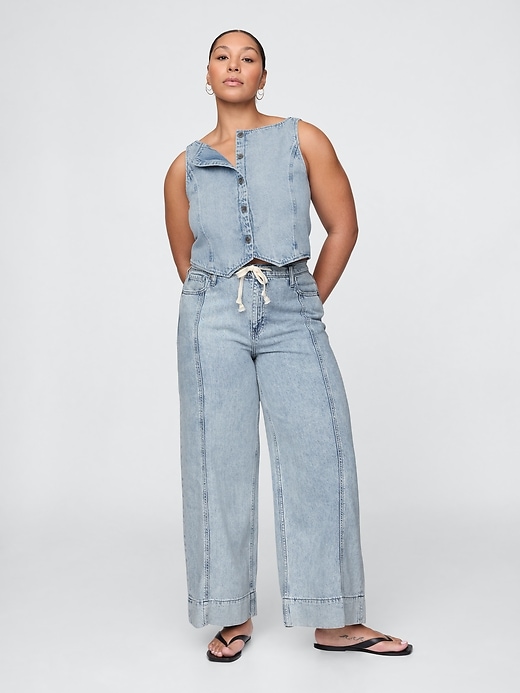 pantalon baggy en denim ultra-doux taille mi-haute