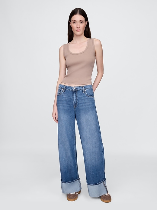 jean baggy ultra-doux à taille mi-haute et revers