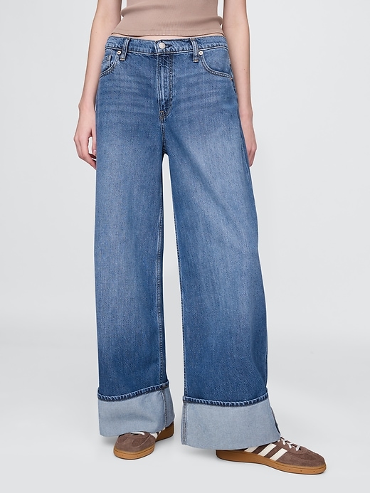 jean baggy ultra-doux à taille mi-haute et revers