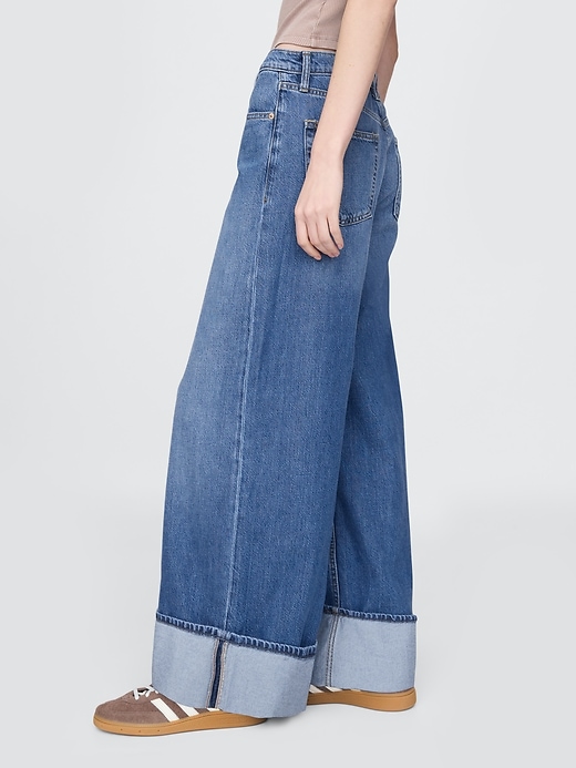 jean baggy ultra-doux à taille mi-haute et revers