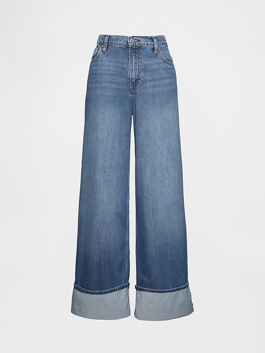 jean baggy ultra-doux à taille mi-haute et revers