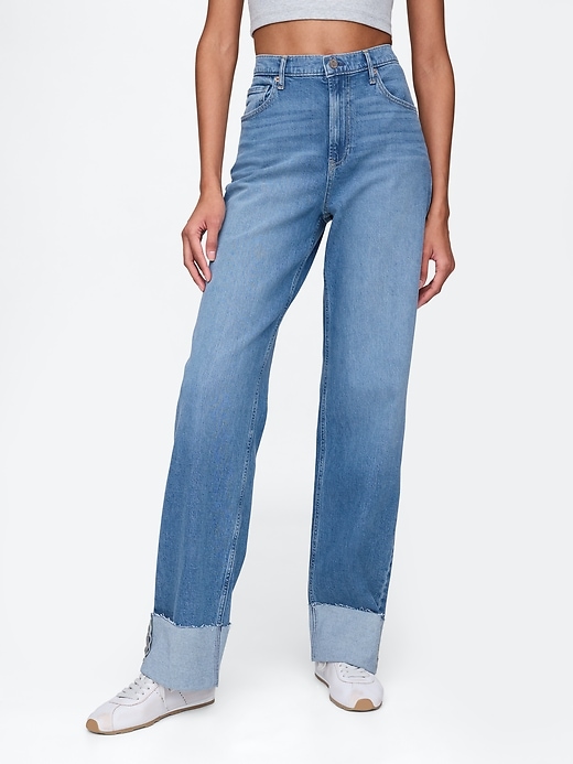 jean ample à revers taille mi-haute style années 90