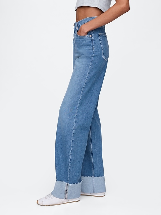 jean ample à revers taille mi-haute style années 90