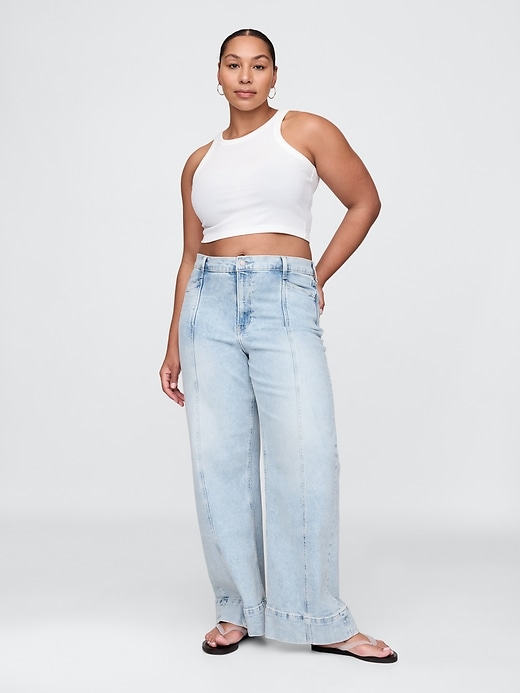 jean taille haute stride à jambes larges et longueur cheville