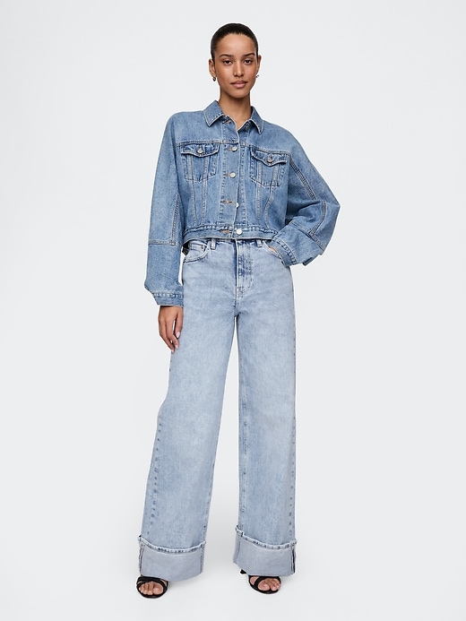 jean taille haute à jambes larges et revers