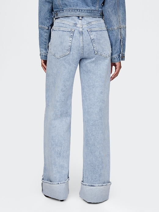 jean taille haute à jambes larges et revers