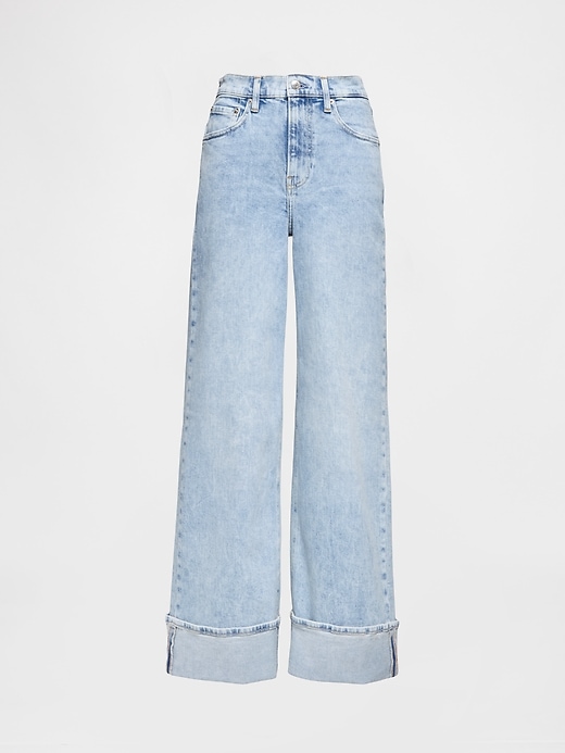 jean taille haute à jambes larges et revers