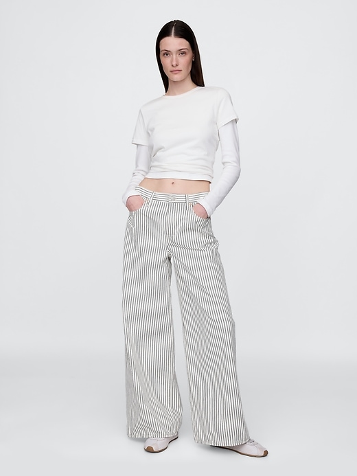 jean baggy à rayures en denim taille mi-haute
