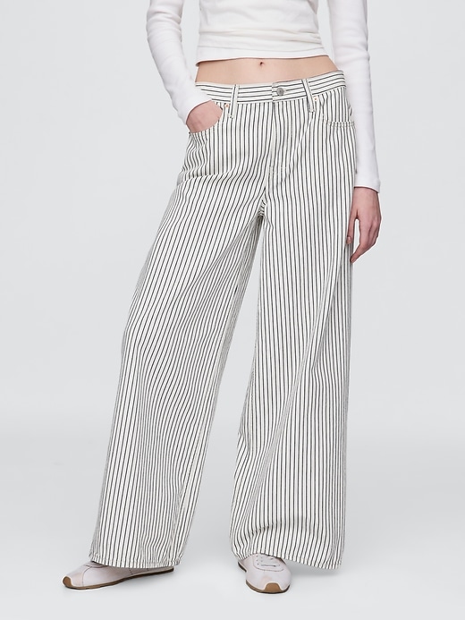 jean baggy à rayures en denim taille mi-haute