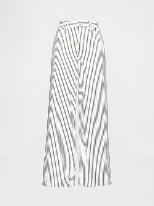 jean baggy à rayures en denim taille mi-haute