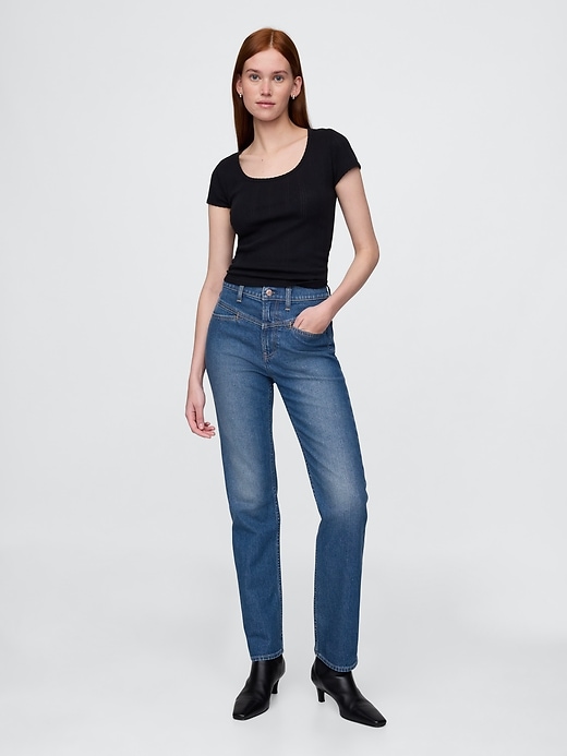 jean slim droit taille haute style western années 90