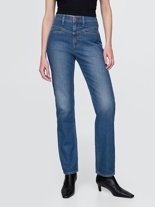 jean slim droit taille haute style western années 90