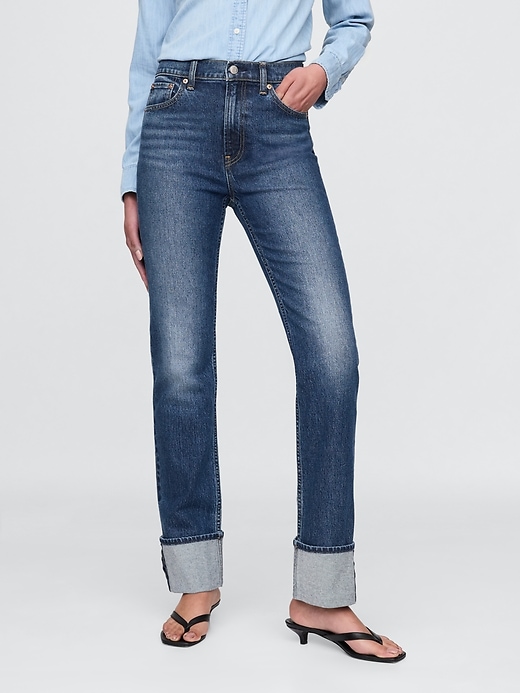 jean slim droit taille haute à revers style années 90