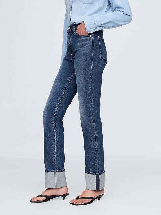 jean slim droit taille haute à revers style années 90