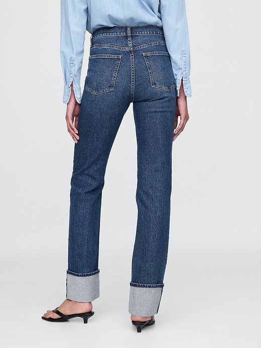 jean slim droit taille haute à revers style années 90