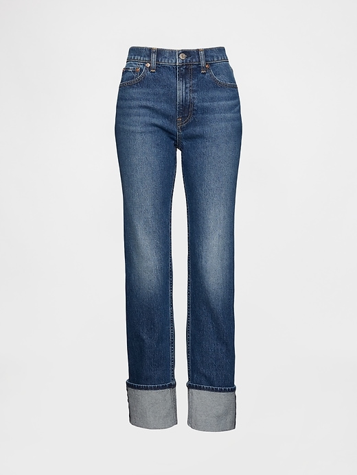 jean slim droit taille haute à revers style années 90