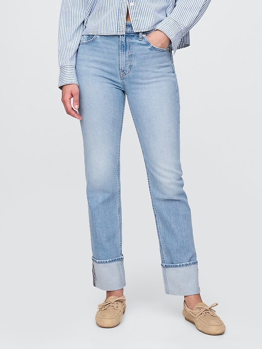 jean slim droit taille haute à revers style années 90
