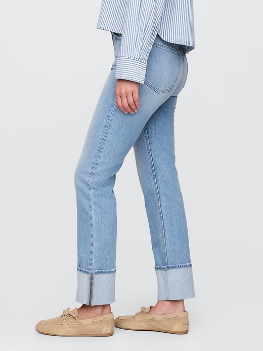 jean slim droit taille haute à revers style années 90