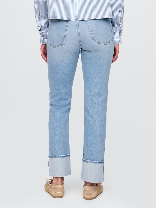 jean slim droit taille haute à revers style années 90