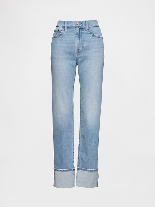 jean slim droit taille haute à revers style années 90