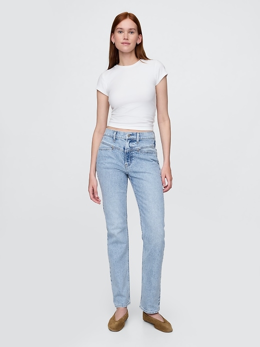 jean slim droit taille haute style western années 90