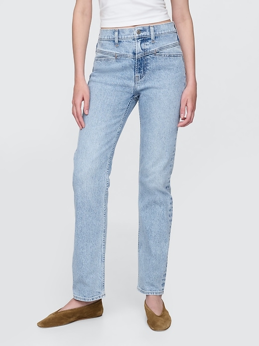jean slim droit taille haute style western années 90