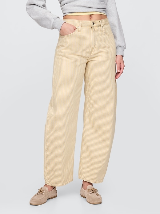 jean à rayures kaki taille haute