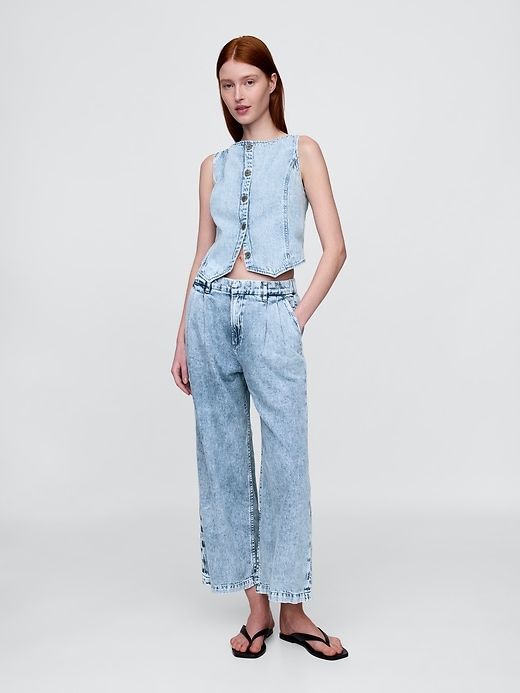 pantalon en denim ultra-doux taille haute 365 à plis aux chevilles