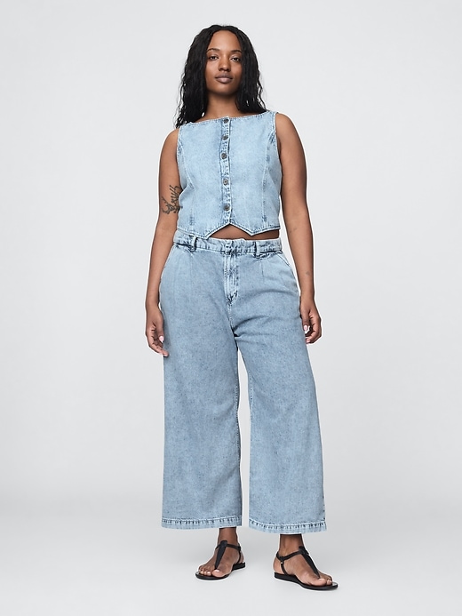 pantalon en denim ultra-doux taille haute 365 à plis aux chevilles