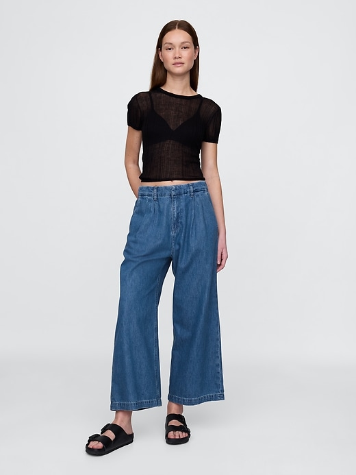 pantalon en denim ultra-doux taille haute 365 à plis aux chevilles