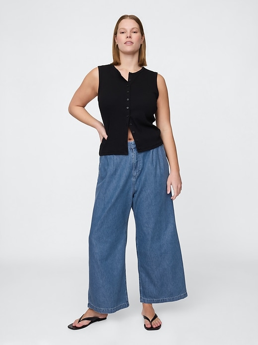 pantalon en denim ultra-doux taille haute 365 à plis aux chevilles