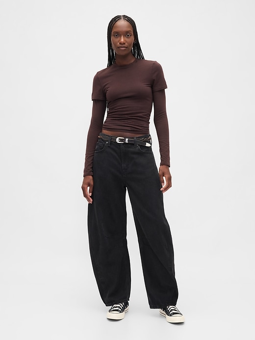 jean taille haute ultra-doux à motif fer à cheval