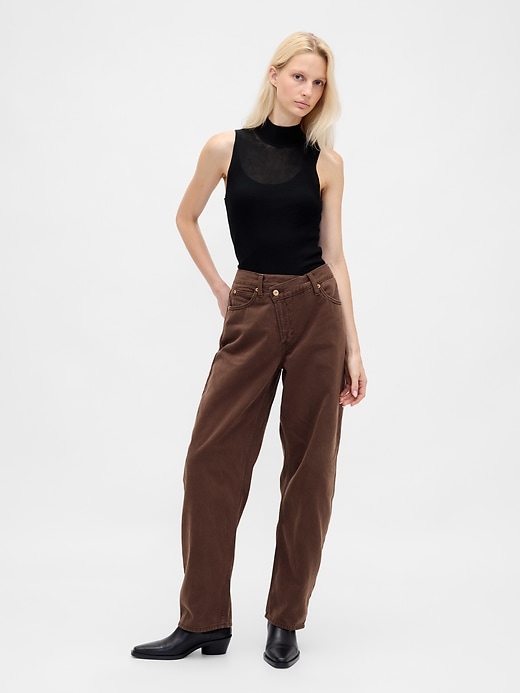 jean taille haute ultra-doux à barrettes croisées