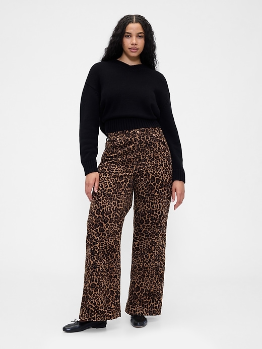 pantalon large en velours côtelé taille haute