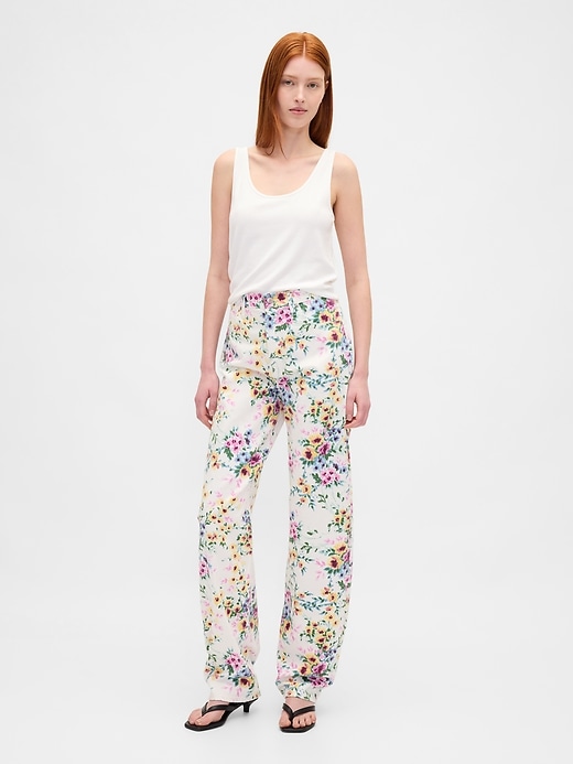 jean à fleurs taille haute