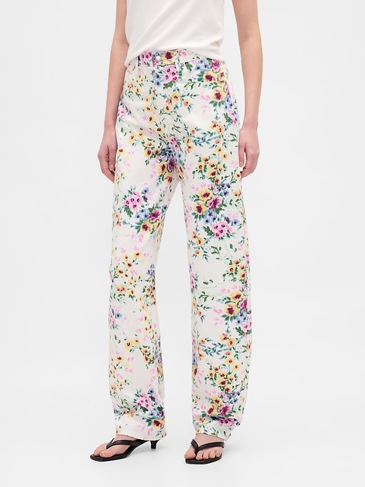 jean à fleurs taille haute