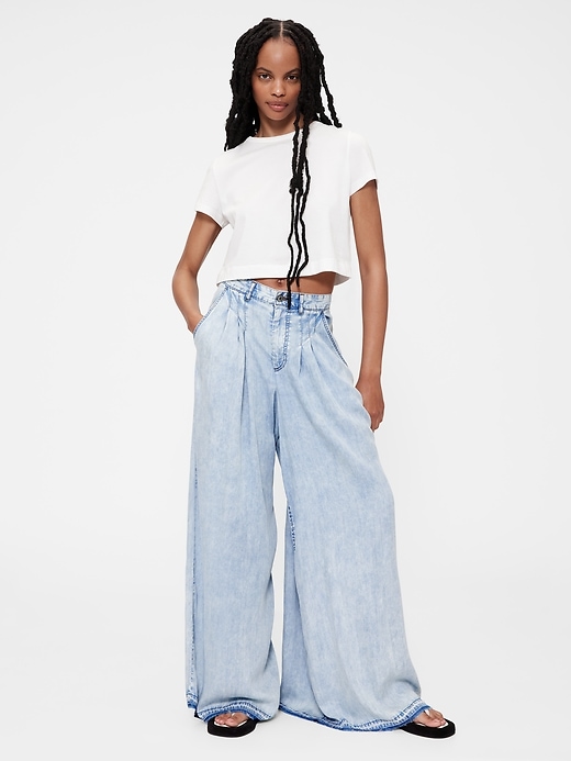 pantalon en denim drapé taille haute gapstudio
