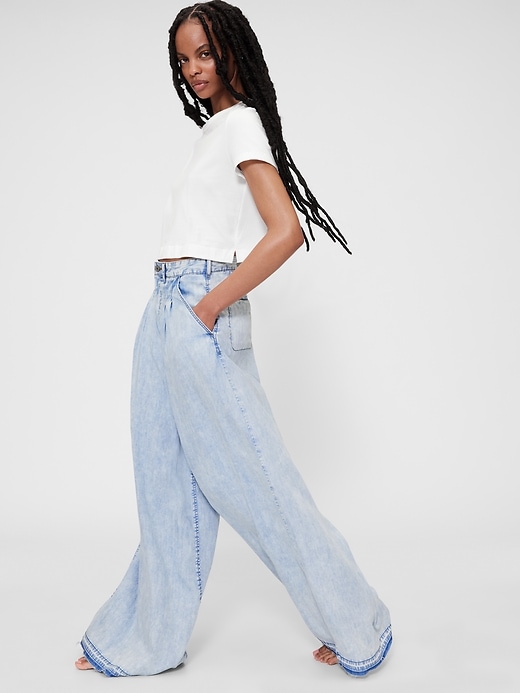 pantalon en denim drapé taille haute gapstudio