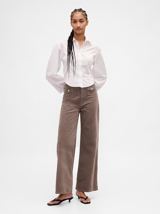 pantalon large en velours côtelé taille haute
