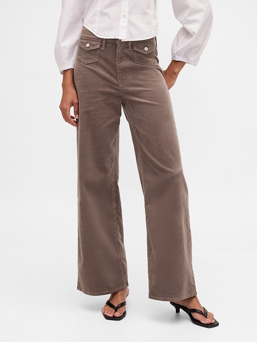 pantalon large en velours côtelé taille haute