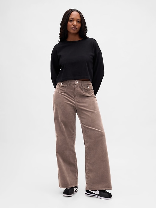 pantalon large en velours côtelé taille haute