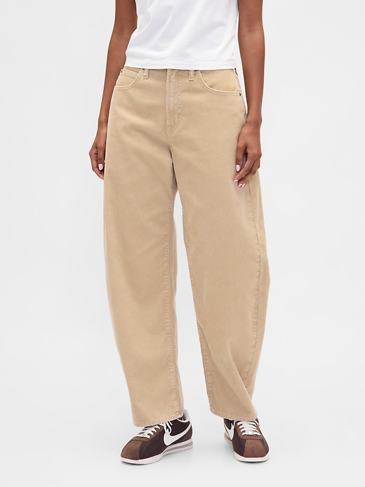 pantalon tonneau en velours côtelé taille haute