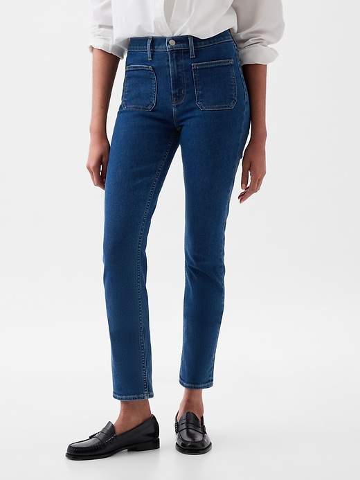 jean slim vintage taille mi-haute